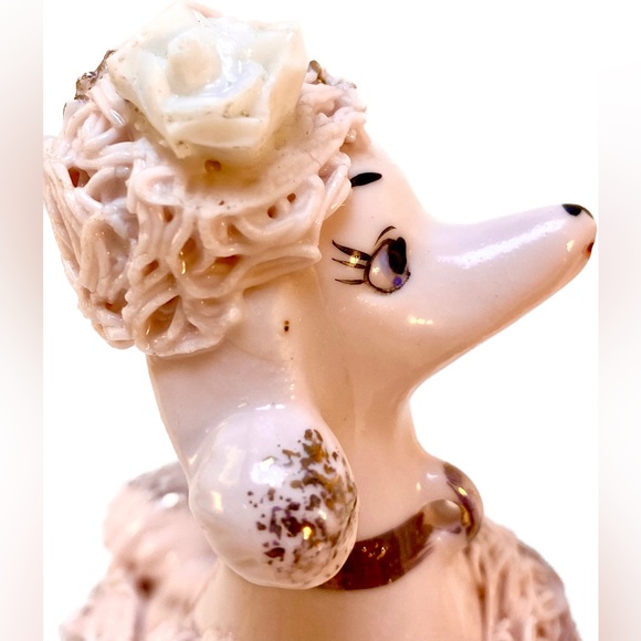 Vintage Lefton pink spaghetti poodle set. Boy/Girl dog set. Gold accents - Picture 6 of 13